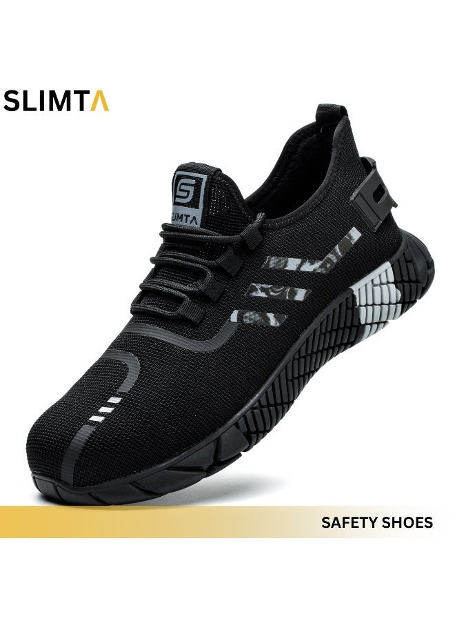 SLIMTA Men Women Safety Shoes with Non-Slip Steel Toe Cap and Mesh Breathable Lightweight Comfortable Puncture Proof Industrial Work Shoes - Image 1